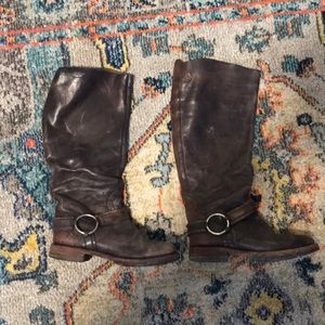 distressed two tone leather boots